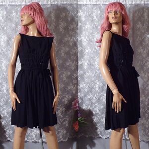 Vintage 60s Black Cocktail Dress  Size XS LBD Audrey Hepburn Sleeveless Mod Midi